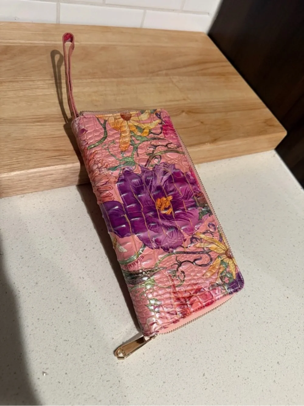 Brahmin perennial Melbourne Leather Skyler‎ Wallet- Floral Flowers Pink